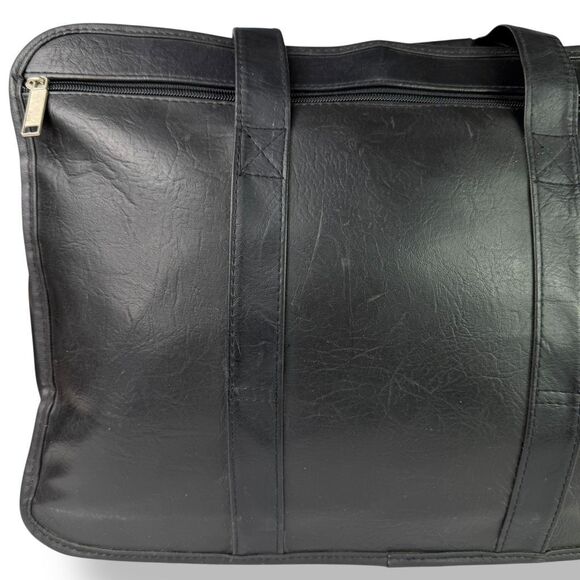 Vintage Briefcase Laptop Travel Bag Distressed Black Leather Rustic Rugged - Picture 15 of 15